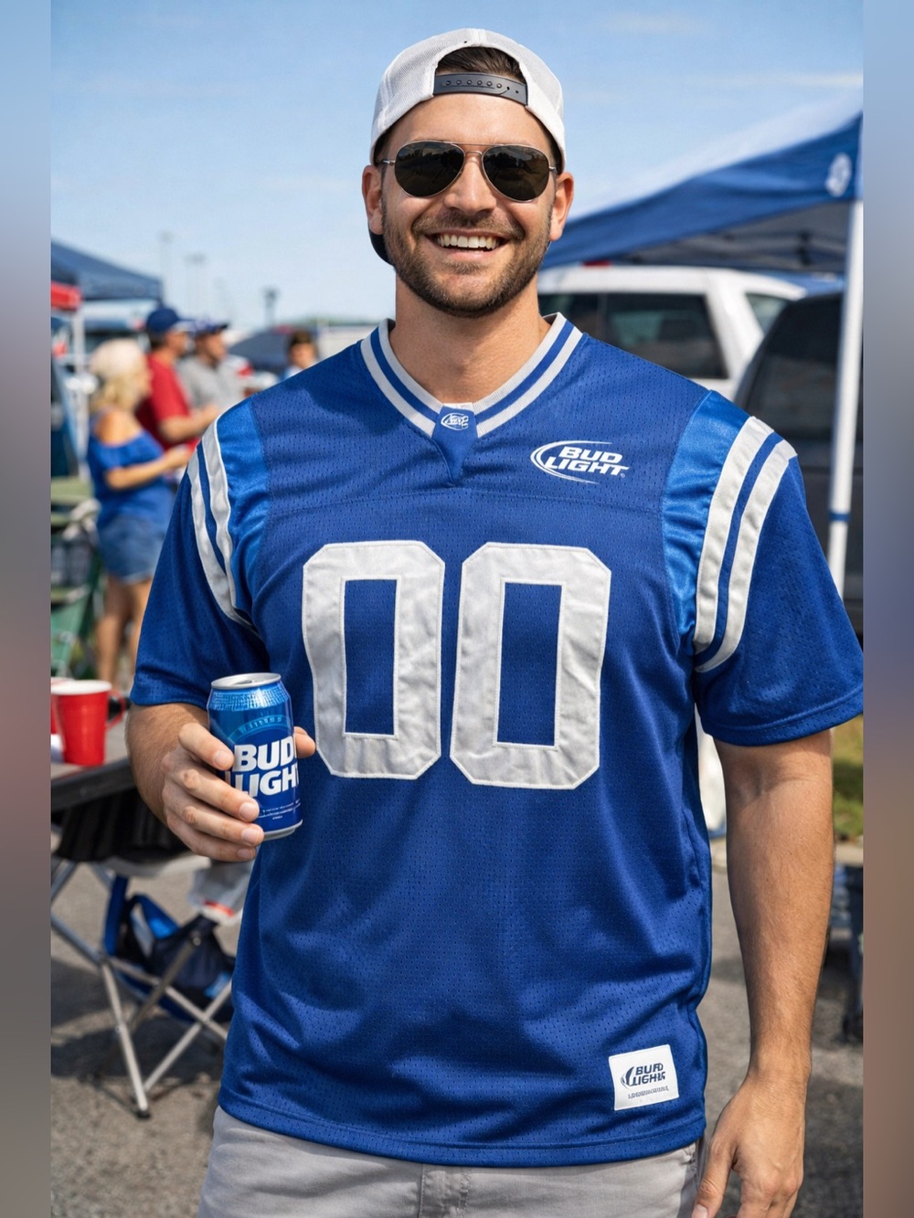 Bud Light Jersey Mens Medium Blue Beer Promo Football Style Mesh Shirt